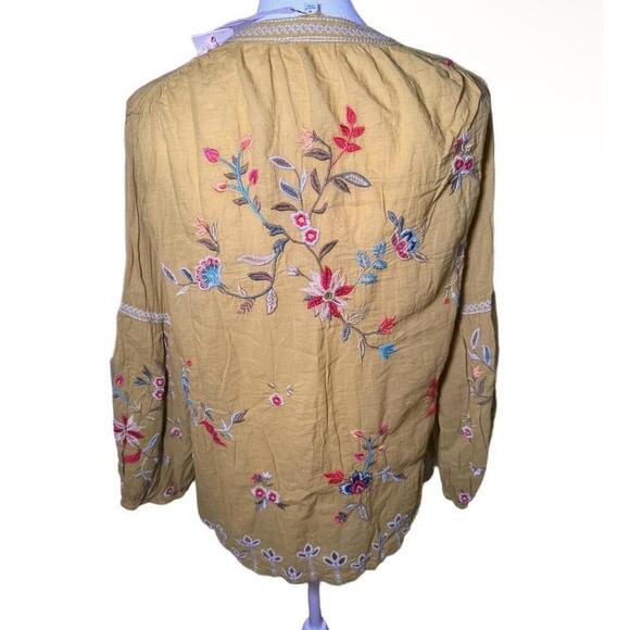 NWT Johnny Was Womens Peasant Blouse Size M Mustard Yellow Floral Embroidered - Picture 5 of 6